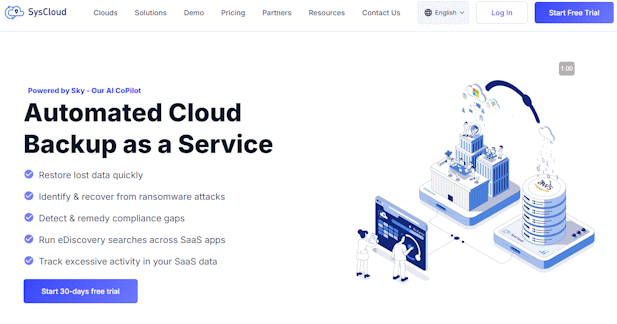 SysCloud homepage screenshot