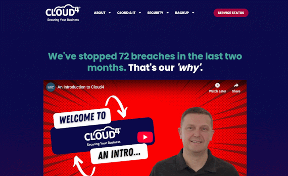 Homepage screenshot of a cloud security service positioned as a Xero backup provider alongside cybersecurity tools.
