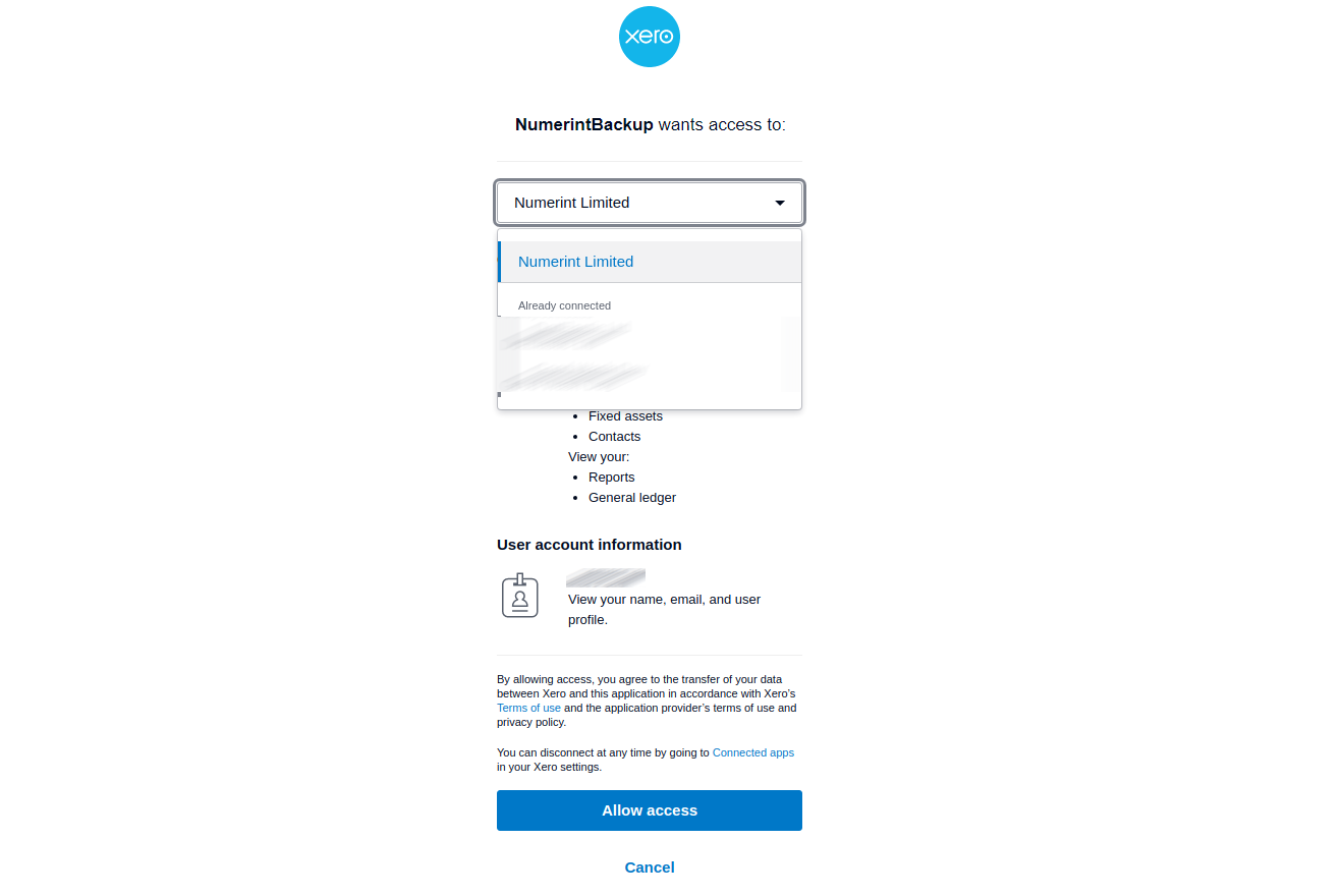 Instruction Step 3: Log in with Xero